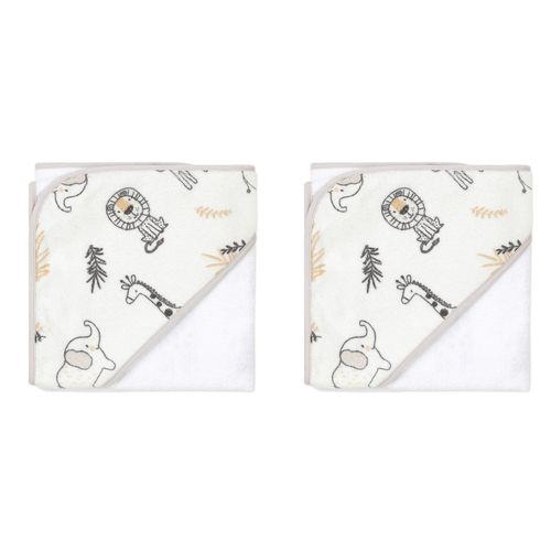 2PK The Peanutshell Madagascar Printed Terry Hooded Towel Baby Nursery Decor