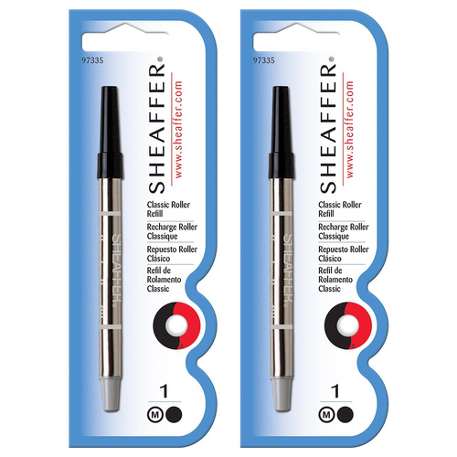 2PK Sheaffer Medium Roller Ball Pen Refill Single Classic Black