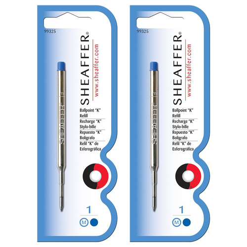 2PK Sheaffer Roller Ball Pen Refill Single Slim Medium Blue