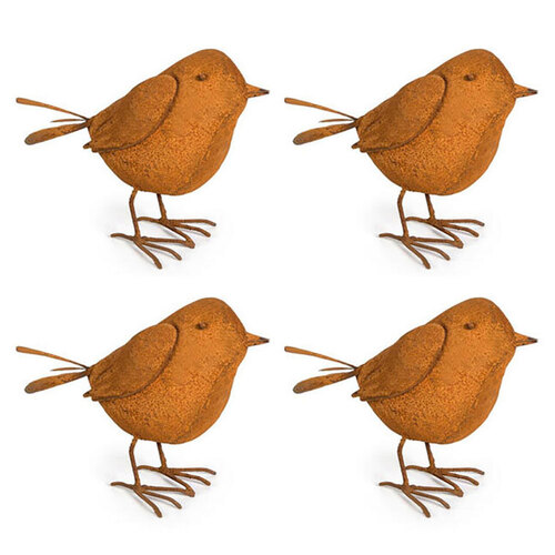 4x Garden Rust Metal 11cm Birdee Ornament Decor - Small