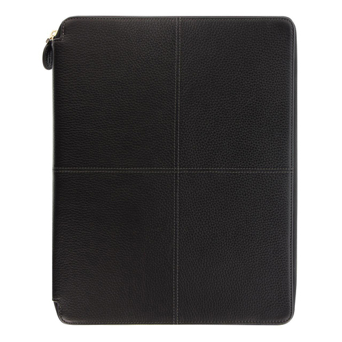 Filofax Classic Stitch A4 Writing Folio Notebook Soft Zip Leather - Black