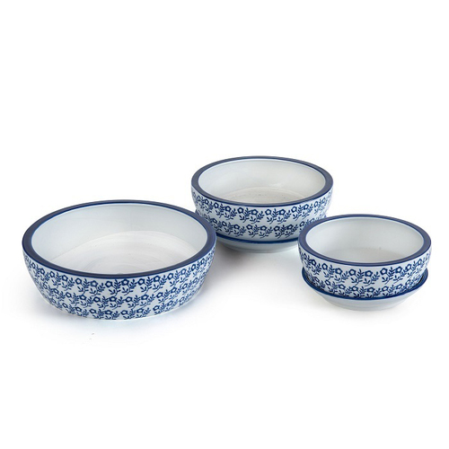 3pc Ceramic Planter 20/25/30cm Bowl w/ Saucer Set - Light Blue