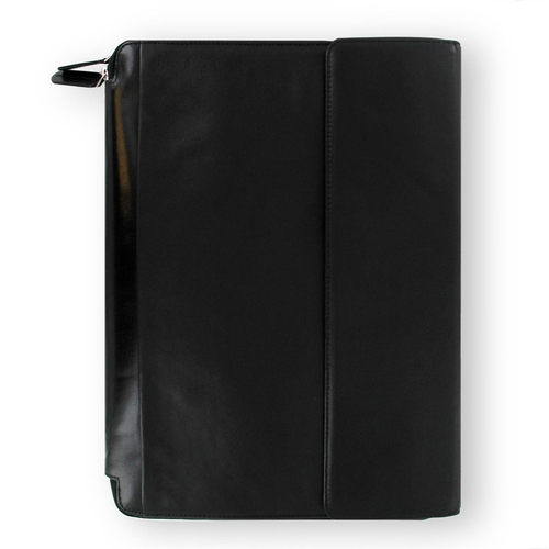 Filofax A4 Nappa Leather Zipped Folio w/ Ruled Notepad Black