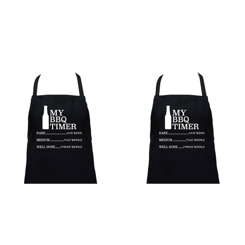 2PK Annabel Trends Screen Print Cotton Apron 60x80cm BBQ Timer Black