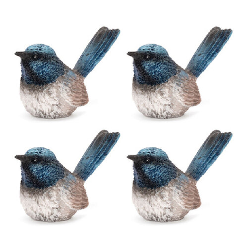 4x Garden 7cm Fairy Wren Outdoor Ornament Decor - Blue