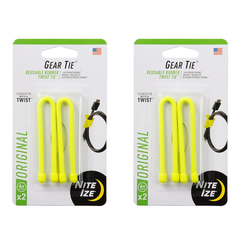 2x 4pc Nite Ize 6in Rubber Gear Tie Reusable Twist Organiser - Yellow