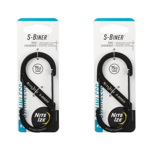 2PK Nite Ize S-Biner 10cm Stainless Steel Dual Carabiner #4 - Black