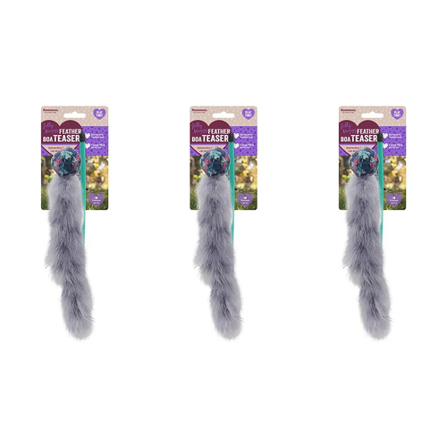 3x Rosewood 46cm Catnip Filled Feather Boa Cat/Kitten Pet Teaser Toy Asst