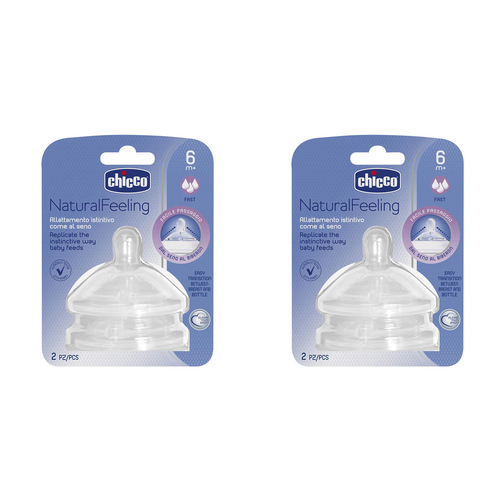 2x Chicco Nursing Baby NaturalFeeling Fast Flow Silicone Teat 6m+