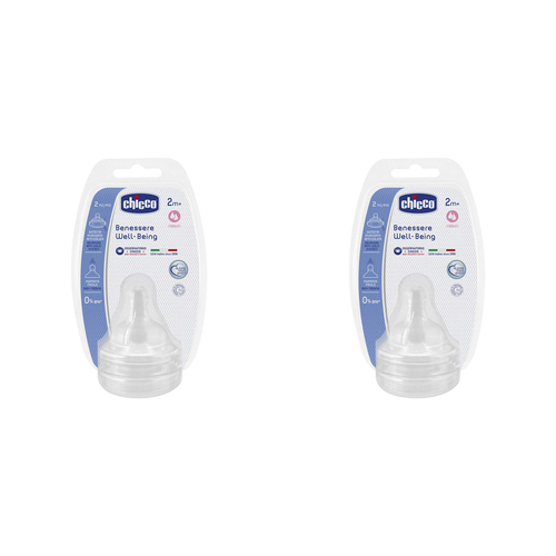 2x 2pc Chicco Nursing Baby Well-Being Medium Flow Silicone Teat 2m+