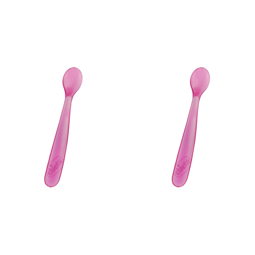 2x 2pc Chicco Nursing Baby Soft Silicone Spoon 6m+ Pink