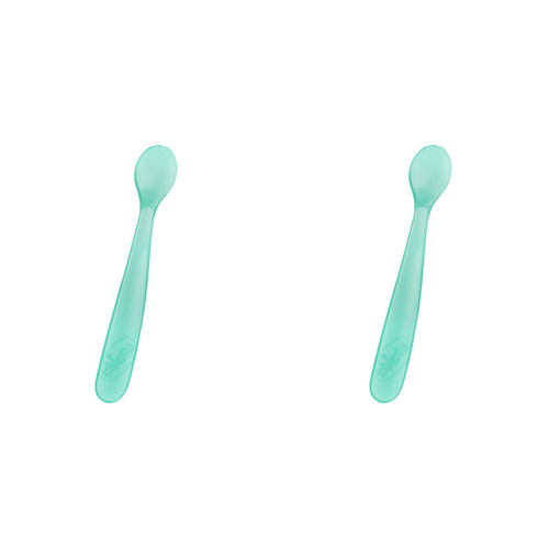 2x 2pc Chicco Nursing Baby Soft Silicone Spoon 6m+ Blue