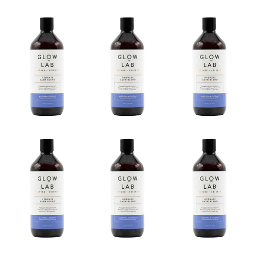 6PK Glow Lab 600ml Hydrate Bath Blend Skin Moisturiser Oil Aloe Vera & Coconut