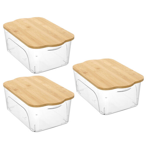 3PK Boxsweden Crystal Reno Storage Box Bamboo Lid 3.3L 28X18X10.5Cm 