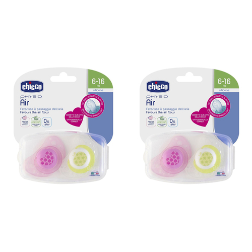 2x 2pc Chicco Nursing Baby Physio Air Silicone Soother 6-16m Girl