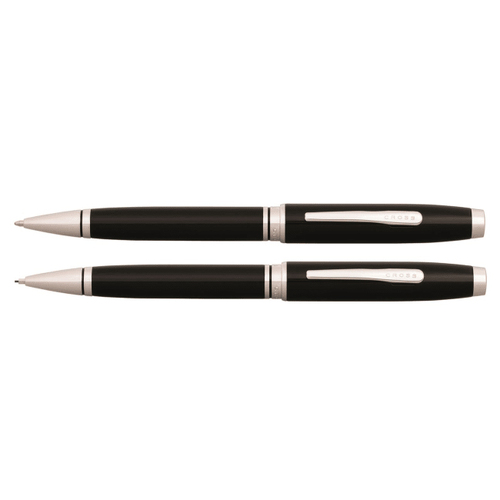 2pc Cross Coventry Ball Point Pen & 0.7mm Pencil Set Black Lacquer/Chrome