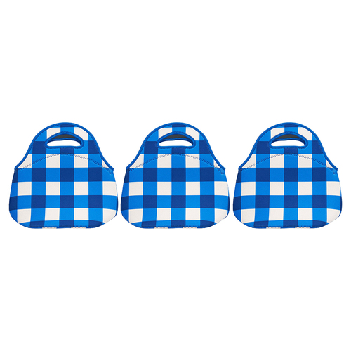 3PK Annabel Trends 30cm Neoprene Lunch Bag - Cobalt Check