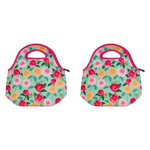 2PK Annabel Trends Neoprene Lunch Bag - Camellias Mint