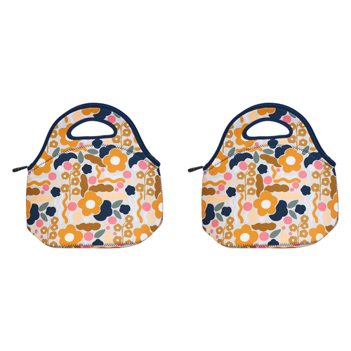 2PK Annabel Trends Neoprene Lunch Bag - Floral Puzzle Mustard