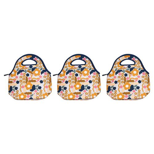 3PK Annabel Trends Neoprene Lunch Bag - Floral Puzzle Mustard