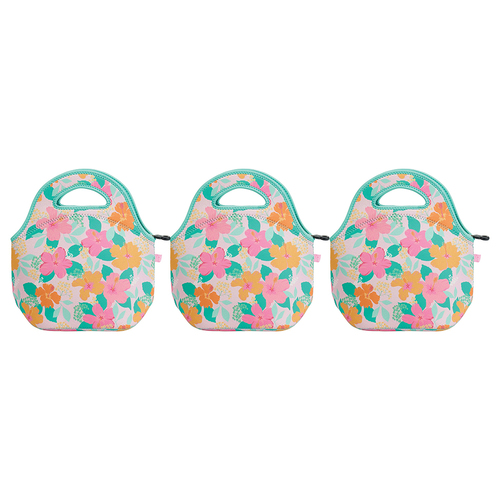 3PK Annabel Trends 30cm Neoprene Lunch Bag Food Storage - Hibiscus