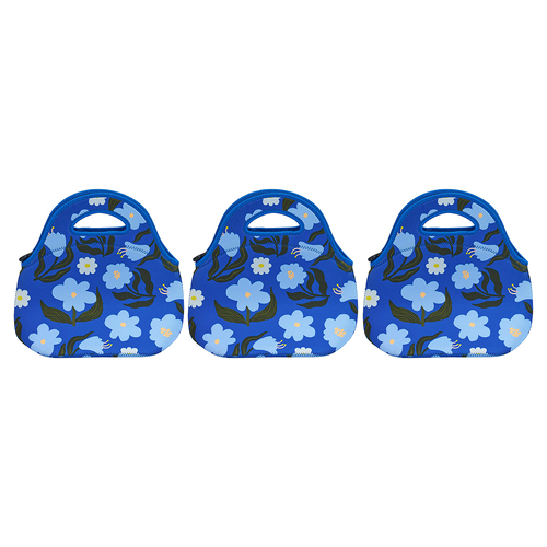 3PK Annabel Trends 30cm Neoprene Lunch Bag Food Storage - Nocturnal Blooms