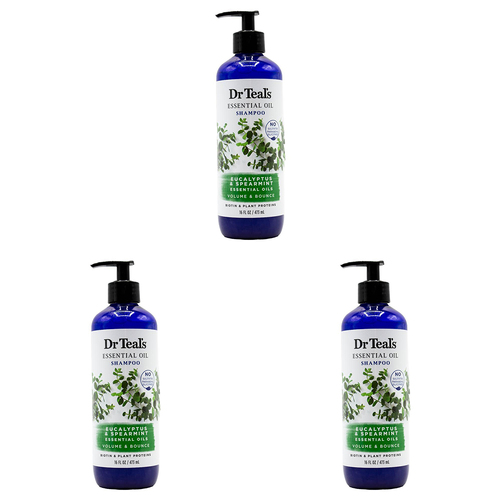 3PK Dr Teals 473ml Shampoo Volume/Bounce Eucalyptus & Spearmint Essential Oils