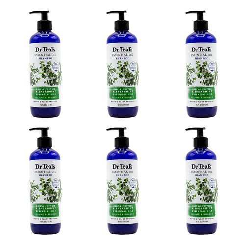 6PK Dr Teals 473ml Shampoo Volume/Bounce Eucalyptus & Spearmint Essential Oils