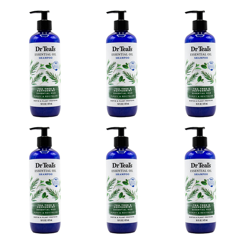 6PK Dr Teals 473ml Shampoo Purify/Revitalize Tea Tree Peppermint Essential Oils