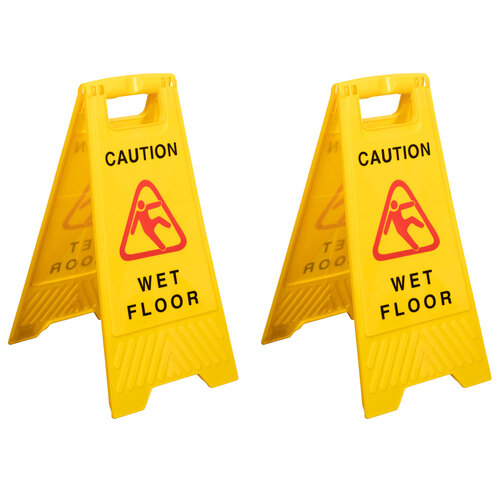 2PK Cleanlink 62cm Safety Floor Sign Wet Floor Caution Yellow