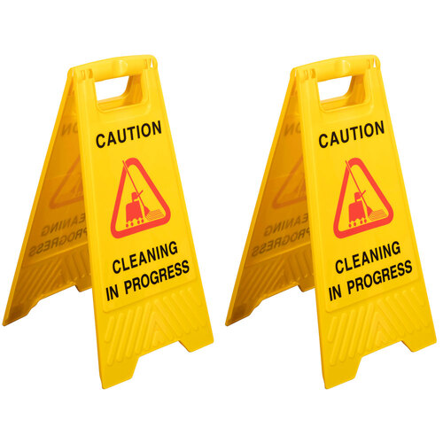 2PK Cleanlink 62cm Safety Floor Sign Cleaning In Progress Yellow