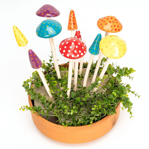 3x Garden Ceramic Mushroom Coloured Sticks - Assorted