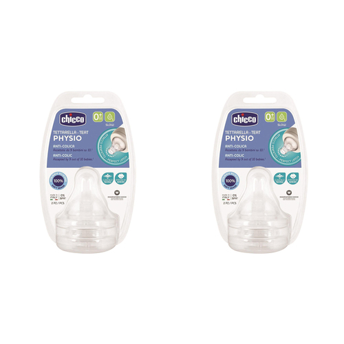 2x 2pc Chicco Nursing Perfect5 Baby Slow Flow Silicone Teat 0m+