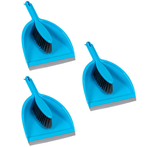 3PK Cleanlink Floor Sweeper Cleaner Set w/ Dustpan/Brush - Blue