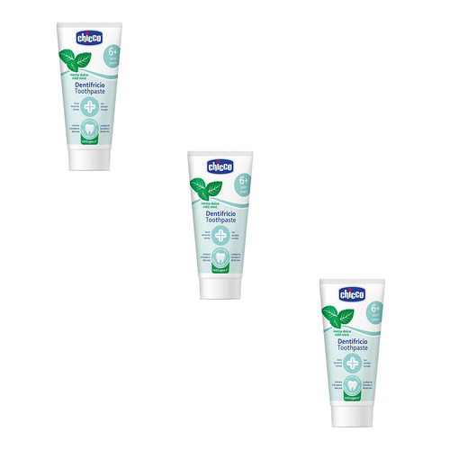 3PK Chicco Nursing Kids/Children 50ml Toothpaste Mild Mint 6y+