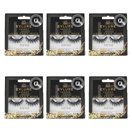 6PK Eylure London Luxe Baroque Faux Mink Lashes w/ Glue Set