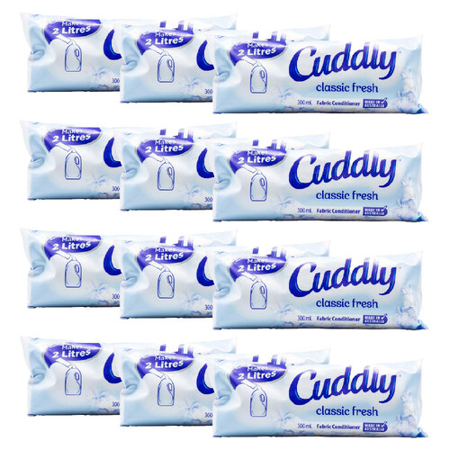 12PK Cuddly Fabric Conditioner Refill Classic Fresh Soft Clothes & Linens 300ml