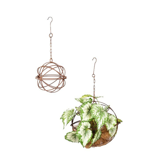 Hanging Basket 20/30cm Metal Ball w/ Hook Set - Brown