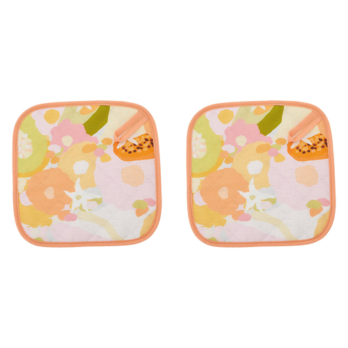 2PK Annabel Trends Linen Pot Holder Square 20x20cm - Tutti Fruitti