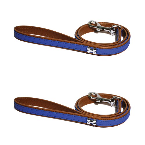 2PK Rosewood Royal Fashion 107cm Pet/Dog Leather Lead Animal Leash M/L Blue/Brown