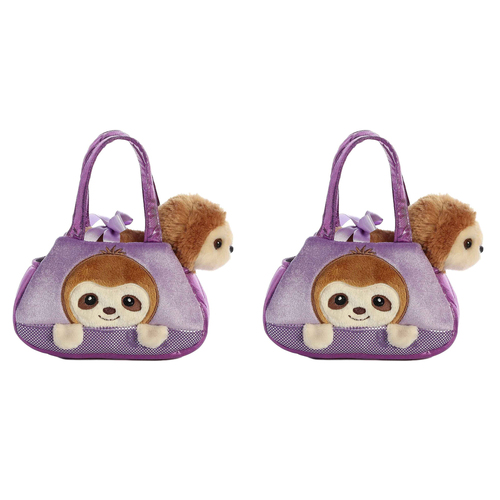 2PK Fancy Pals Sloth Plush Toy w/ Bag 18cm - Purple 3y+