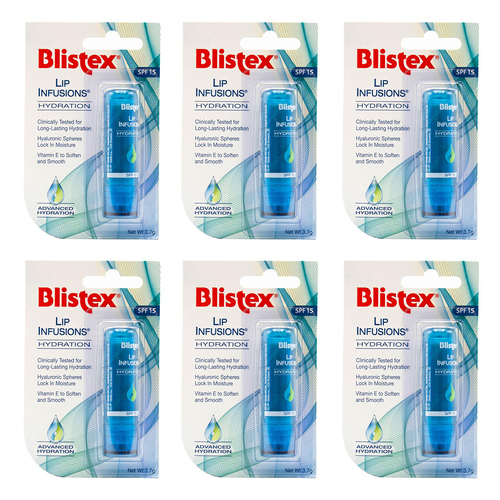 6PK Blistex Lip Infusions 3.7g Hydration SPF15 Moisturising Stick