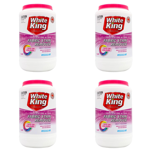 4PK White King Fabric Stain Remover Oxy Powder Regular Safe On Colours 1kg