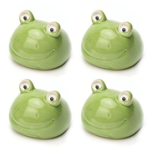 4x Garden Floating 8cm Porcelain Frog Head Outdoor Decor Large - Green