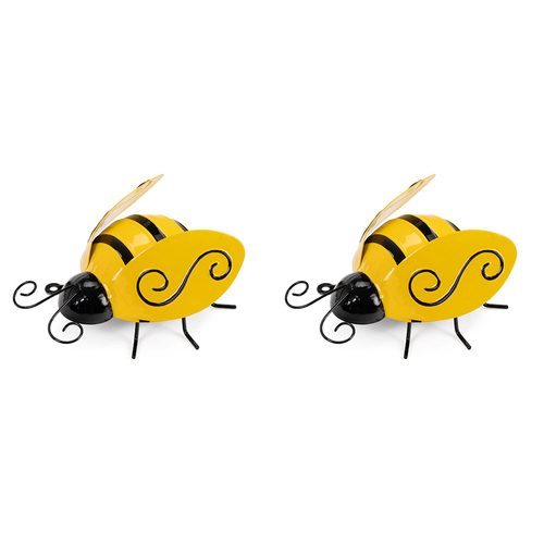 2x Garden 14cm Bee Insect Ornament Sculpture Decor Large - Yellow