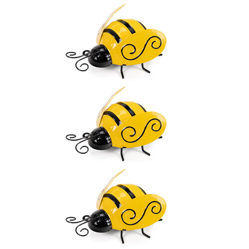 3x Garden 12cm Bee Insect Ornament Sculpture Decor Medium - Yellow