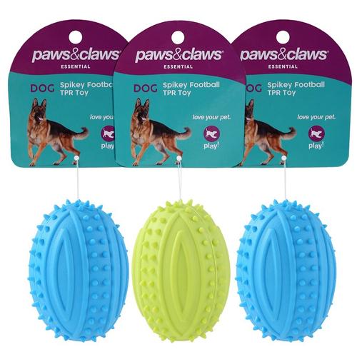 3PK Paws & Claws 9.5cm TPR Spikey Football Pet Dog Toy - Assorted