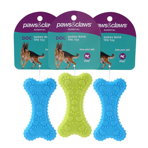 3PK Paws & Claws 10cm TPR Spikey Bone Pet/Dog Toy - Assorted