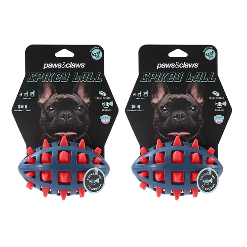 2PK Paws And Claws 10cm Rubber Spikey Football Dog/Pet Toy