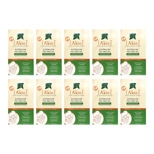 10PK Akin 20ml Face Sheet Mask Detoxifying Australian Tea Tree Oil Skin Care